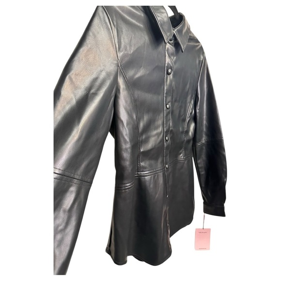Avec Les Filles NWT Edgy Luxe Chic Street Style Black Faux Leather Shirt, sz M - Picture 5 of 9